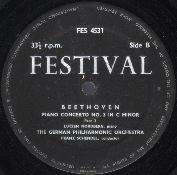 Ludwig van Beethoven - Lucien Nordberg, Berliner Philharmoniker, Franz Schendel : Piano Concerto No. 3 In C Minor (LP)
