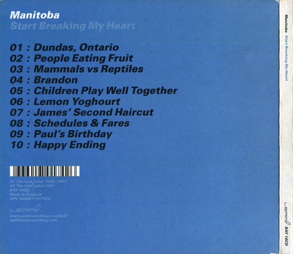 Manitoba : Start Breaking My Heart (CD, Album)