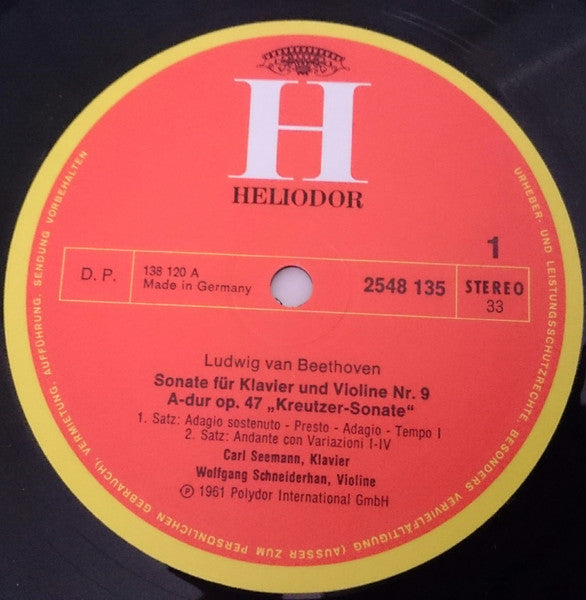 Beethoven*, Carl Seemann, Wolfgang Schneiderhan : Frühlings-Sonate • Kreutzer-Sonate (LP, RE)
