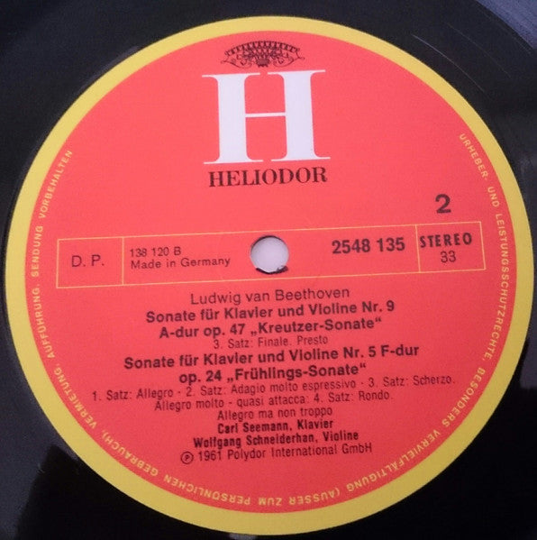 Beethoven*, Carl Seemann, Wolfgang Schneiderhan : Frühlings-Sonate • Kreutzer-Sonate (LP, RE)