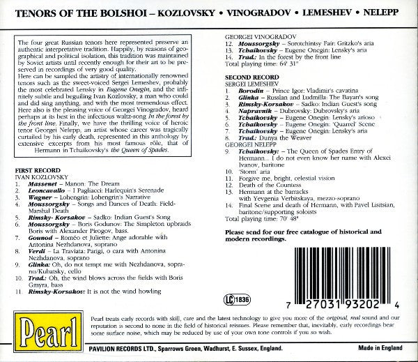 Kozlovsky*, Vinogradov*, Lemeshev*, Nelepp* : Tenors Of The Bolshoi (2xCD, Comp, RM)