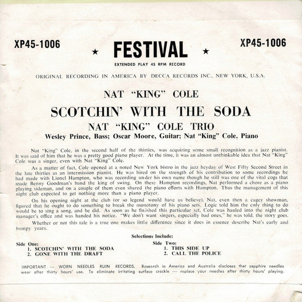 The Nat King Cole trio : Scotchin' with The Soda (7", EP)