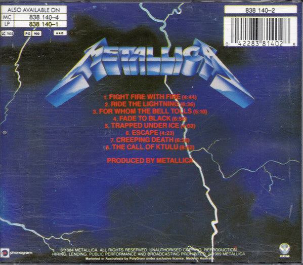 Metallica : Ride The Lightning (CD, Album, RP)