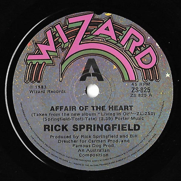 Rick Springfield : Affair Of The Heart (7", Single)
