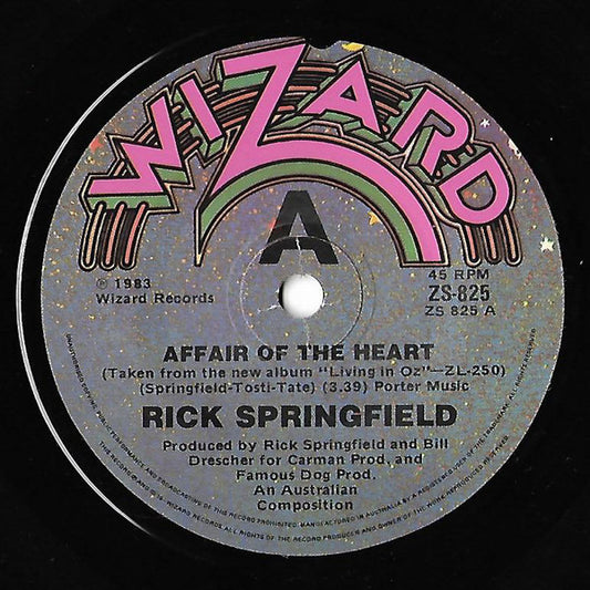 Rick Springfield : Affair Of The Heart (7", Single)