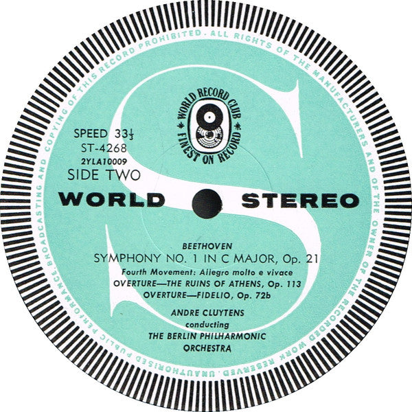 Ludwig van Beethoven, André Cluytens And The Berliner Philharmoniker : Symphony No. 1 In C Major, Op. 21 / Overtures To Ruins Of Athens And Fidelio (LP, Album, Club, 1st)