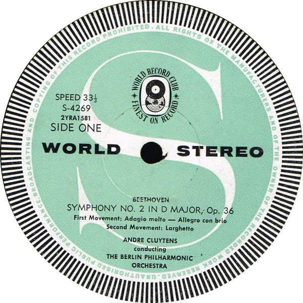 Ludwig van Beethoven, André Cluytens And The Berliner Philharmoniker : Symphony No. 2 In D Major, Op.36 / Overture To Prometheus (LP, Album, Club, RE)