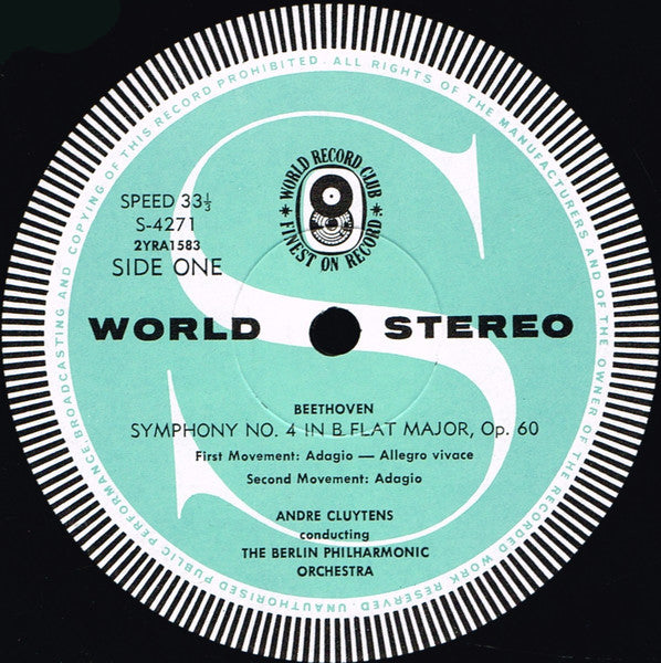 Ludwig van Beethoven, André Cluytens And The Berliner Philharmoniker : Symphony No. 4 In B Flat / Coriolan Overture (LP, Album, Club, RE)