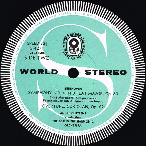 Ludwig van Beethoven, André Cluytens And The Berliner Philharmoniker : Symphony No. 4 In B Flat / Coriolan Overture (LP, Album, Club, RE)