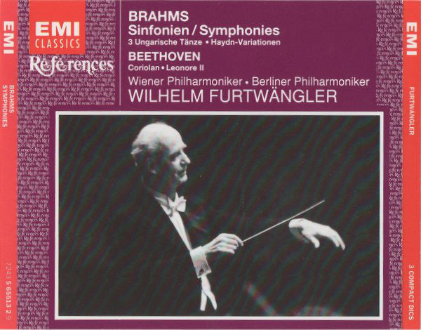 Johannes Brahms, Ludwig van Beethoven, Wiener Philharmoniker, Berliner Philharmoniker, Wilhelm Furtwängler : Sinfonien / Symphonies, 3 Ungarische Tänze, Haydn - Variatonen, Coriolan,  Leonore II (3xCD, Comp, Mono, RM)