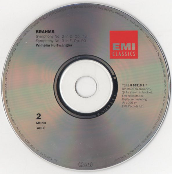 Johannes Brahms, Ludwig van Beethoven, Wiener Philharmoniker, Berliner Philharmoniker, Wilhelm Furtwängler : Sinfonien / Symphonies, 3 Ungarische Tänze, Haydn - Variatonen, Coriolan,  Leonore II (3xCD, Comp, Mono, RM)