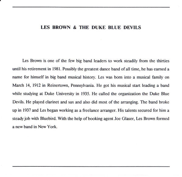 Les Brown & The Duke Blue Devils* : Les Brown & The Duke Blue Devils (CD, Comp, Mono)