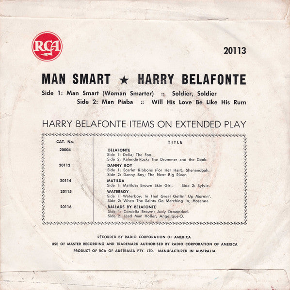 Harry Belafonte : Man Smart (EP) (7", EP)