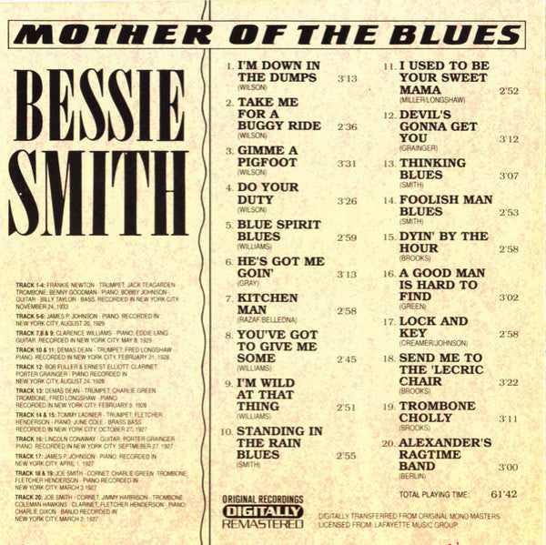 Bessie Smith : Mother Of The Blues (CD, Album, Comp, RM)