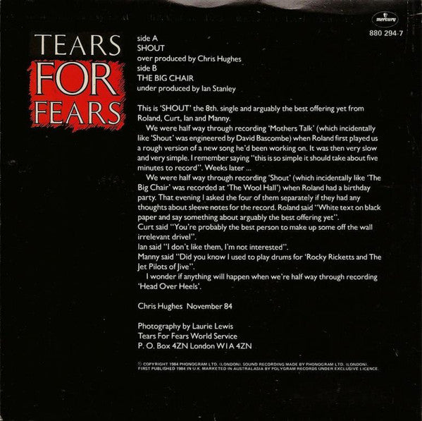 Tears For Fears : Shout (7")