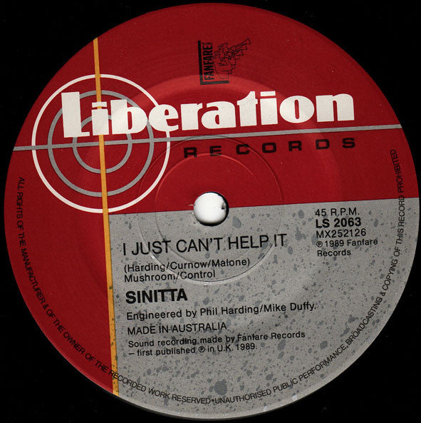 Sinitta : Right Back Where We Started From (7", Single)