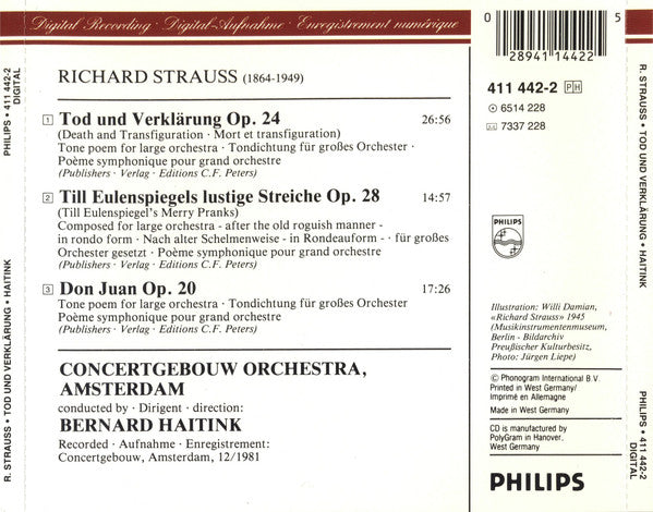 Richard Strauss - Concertgebouworkest, Bernard Haitink : Tod Und Verklärung / Death And Transfiguration • Till Eulenspiegel • Don Juan (CD, Album)