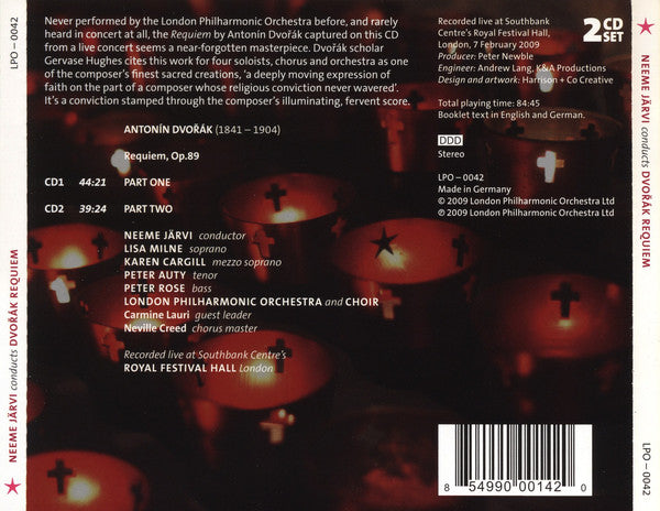 Dvořák* - Neeme Järvi, Lisa Milne, Karen Cargill, Peter Auty, Peter Rose (3), London Philharmonic Choir, London Philharmonic Orchestra : Requiem (2xCD, Album)