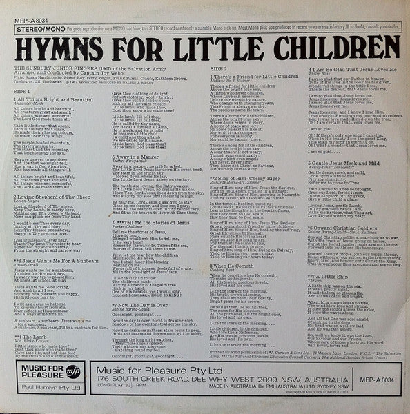 Captain Joy Webb* Conducts The Salvation Army Sunbury Junior Singers (1967)* : Hymns For Little Children (LP)