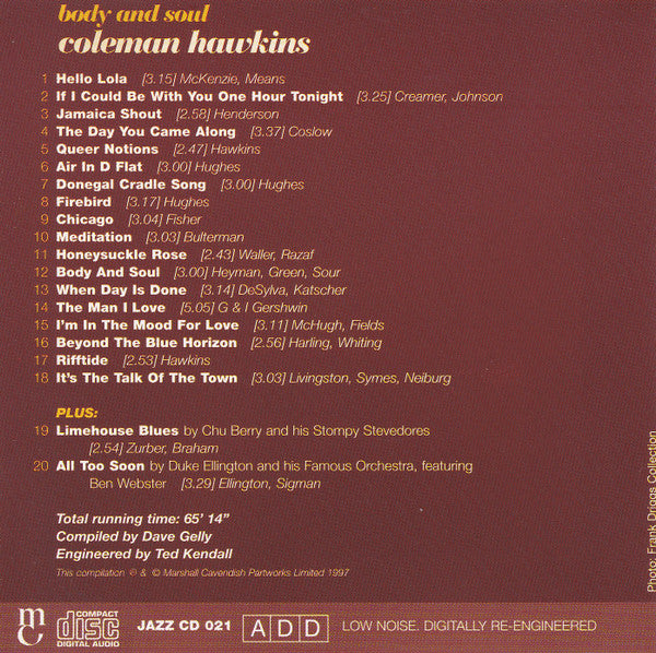 Coleman Hawkins : Body And Soul (CD, Comp, Mono)