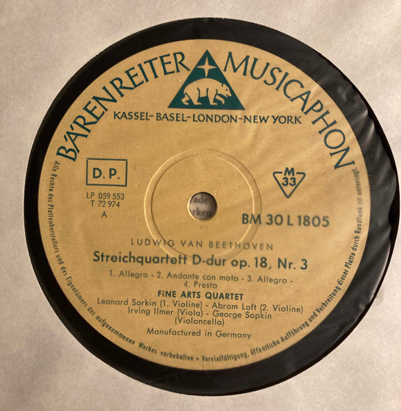 The Fine Arts Quartet, Ludwig van Beethoven : Streichquartett D-dur Op. 18 Nr. 3 / Streichquartett C-moll Op. 18 Nr. 4 (LP, Album)