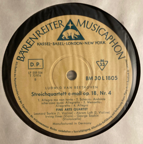 The Fine Arts Quartet, Ludwig van Beethoven : Streichquartett D-dur Op. 18 Nr. 3 / Streichquartett C-moll Op. 18 Nr. 4 (LP, Album)