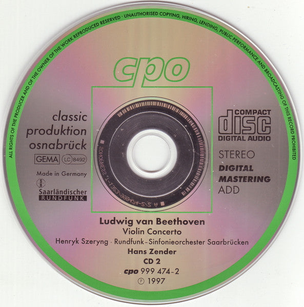 Beethoven* – Henryk Szeryng, Rundfunk-Sinfonieorchester Saarbrücken, Hans Zender : Symphonies 1 & 6 - Violin Concerto (2xCD, RM)