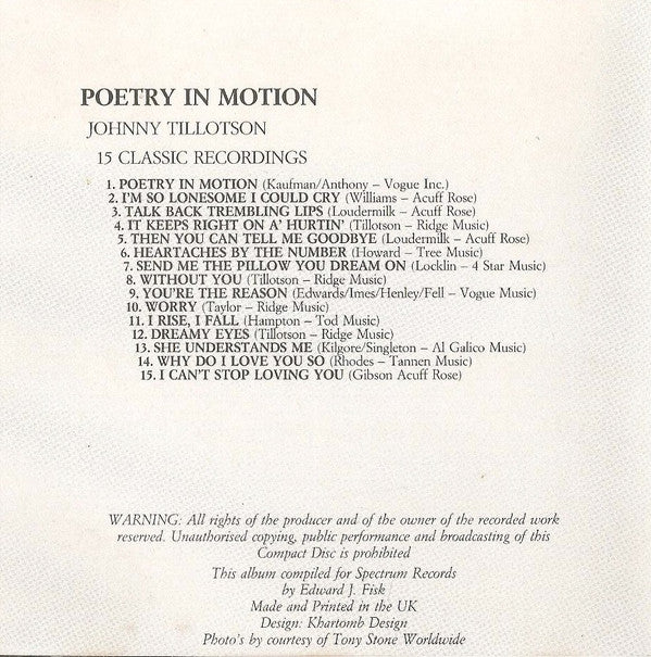 Johnny Tillotson : Poetry In Motion (CD, Album, Comp)