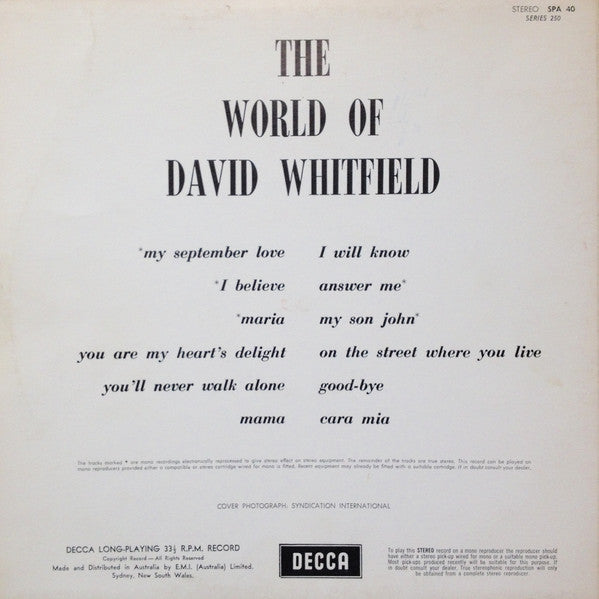 David Whitfield : The World Of David Whitfield (LP, Comp)