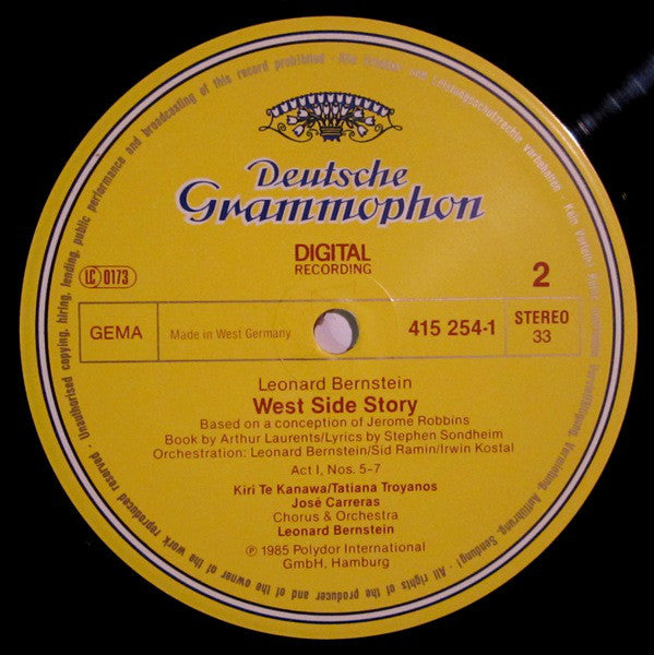 Leonard Bernstein - Kiri Te Kanawa, José Carreras, Tatiana Troyanos, Kurt Ollmann, Marilyn Horne : West Side Story (2xLP, Album, Gat)