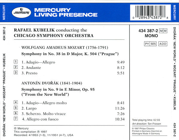 Dvořák*, Mozart*, Rafael Kubelik, Chicago Symphony Orchestra : Symphony No. 9 ("From The New World") · Symphony No. 38 ("Prague") (CD, Comp, Mono, RE)