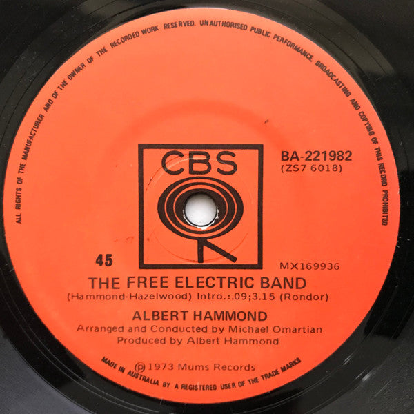 Albert Hammond : The Free Electric Band (7", Single)