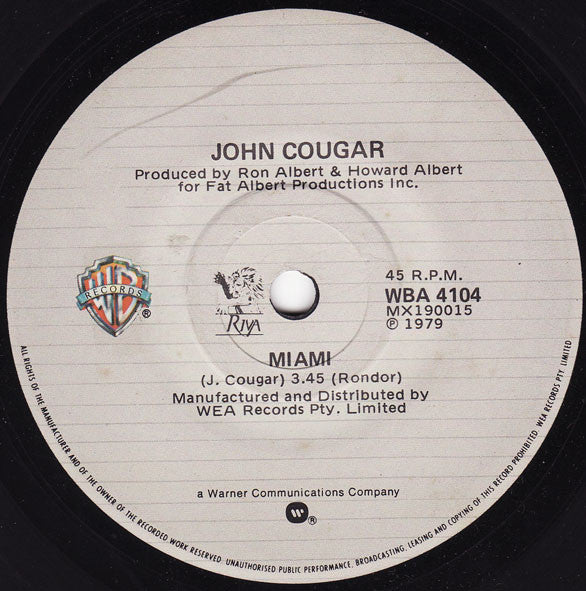 John Cougar* : Miami (7", Single)