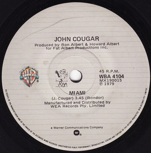 John Cougar* : Miami (7", Single)