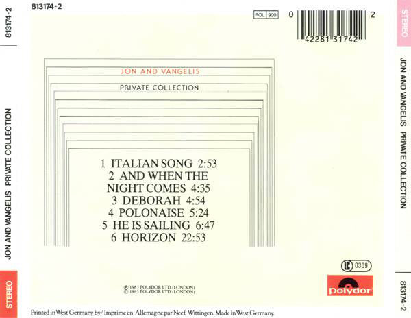 Jon And Vangelis* : Private Collection (CD, Album, RE)
