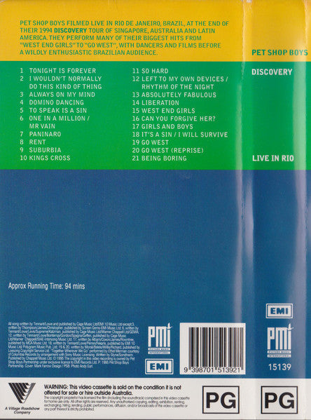 Pet Shop Boys : Discovery - Live In Rio  (VHS, PAL)