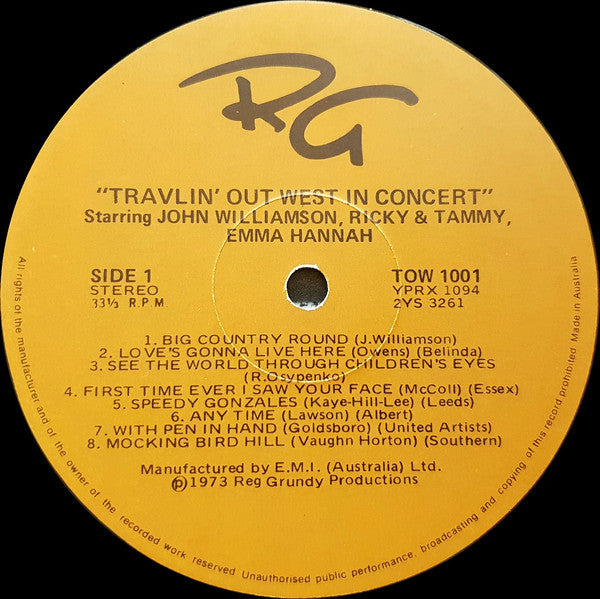 John Williamson, Emma Hannah, Ricky And Tammy : Travlin' Out West In Concert (LP, Album)
