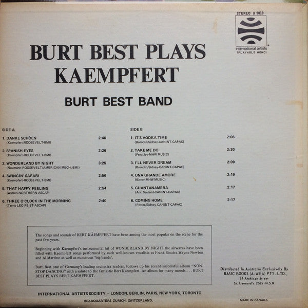 The Burt Best Band : Burt Best Plays Kaempfert (LP)
