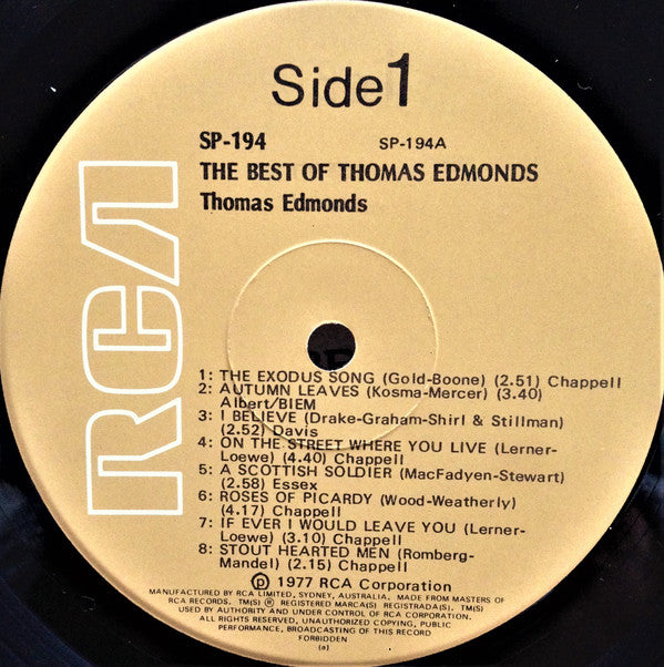 Thomas Edmonds : The Best Of Thomas Edmonds (LP, Comp)