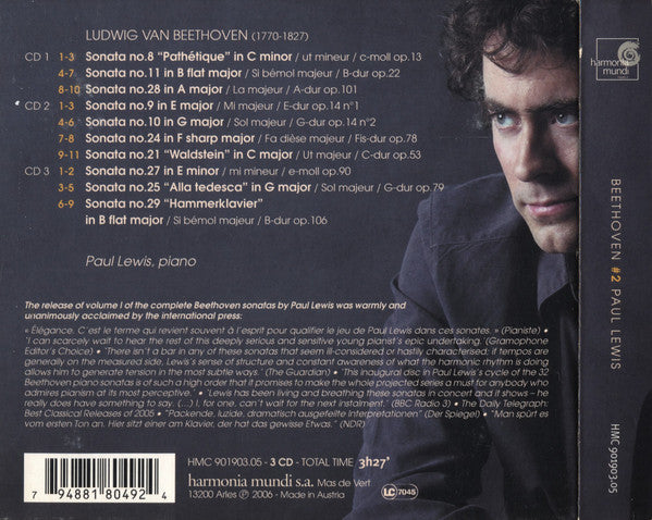 Beethoven* • Paul Lewis (7) : #2 : Sonatas Op. 13 "Pathétique", 14, 22, 53 "Waldstein" 78, 79, 90, 101, 106 "Hammerklavier" (3xCD, Album)