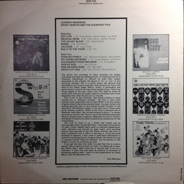Grady Martin And The Slew Foot Five : Juke Box Memories (LP)