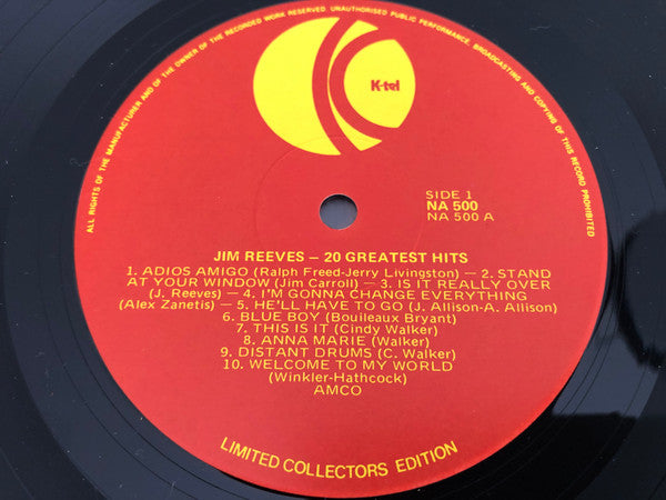 Jim Reeves : Jim Reeves 20 Greatest Hits (LP, Album, Comp)