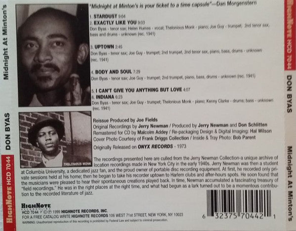 Don Byas : Midnight At Minton's (CD, RE)