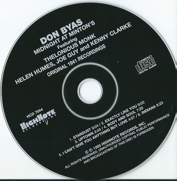 Don Byas : Midnight At Minton's (CD, RE)