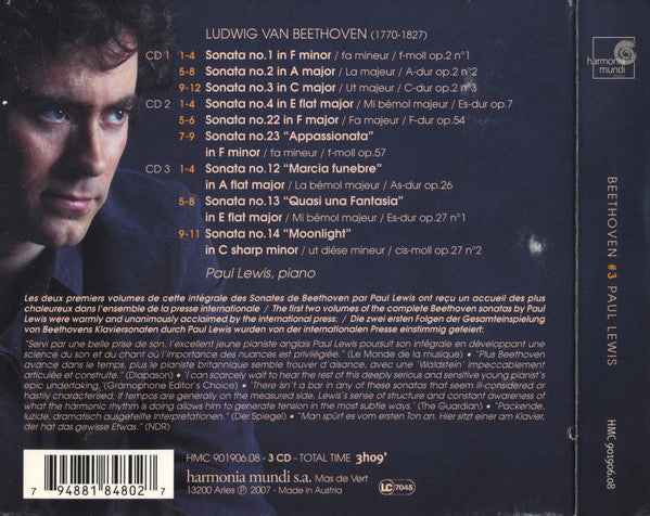 Beethoven* - Paul Lewis (7) : #3 : Sonatas Op.2, 7, 26, 27 "Moonlight", 54, 57 "Appassionata" (3xCD, Album)