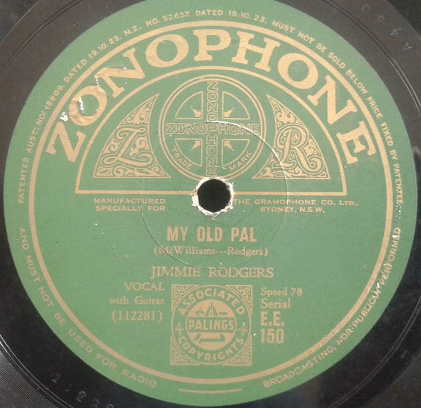 Jimmie Rodgers : My Old Pal / Daddy And Home (Shellac, 10", RP)