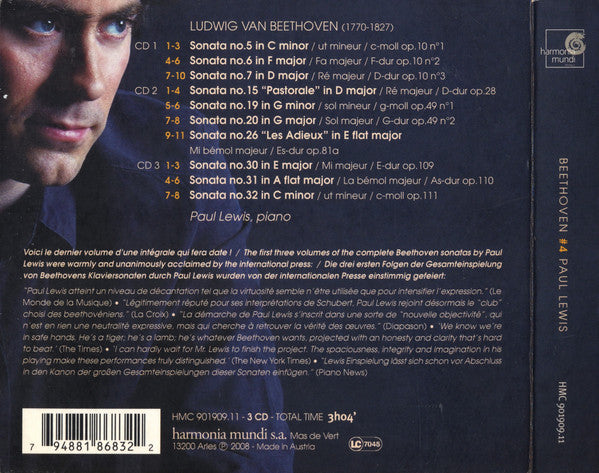 Beethoven* • Paul Lewis (7) : #4 : Sonatas Op. 10, 28 "Pastoral", 49, 81 "Les Adieux" 109, 110, 111 (3xCD, Album)