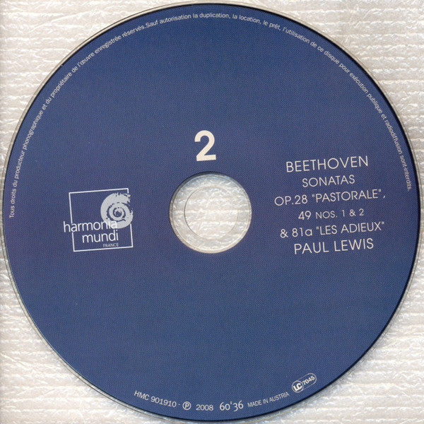 Beethoven* • Paul Lewis (7) : #4 : Sonatas Op. 10, 28 "Pastoral", 49, 81 "Les Adieux" 109, 110, 111 (3xCD, Album)