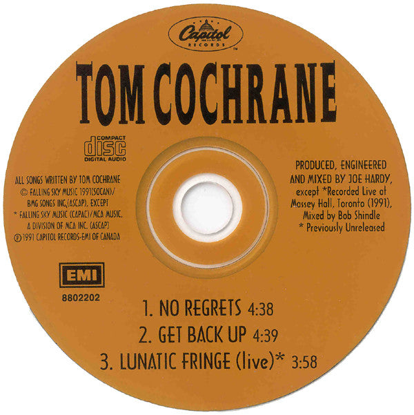 Tom Cochrane : No Regrets (CD, Single)