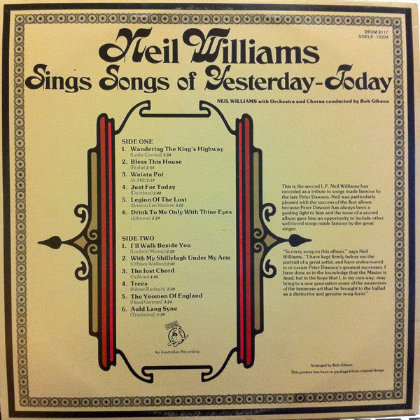 Neil Williams : Neil Williams Sings Songs Of Yesterday - Today (LP)